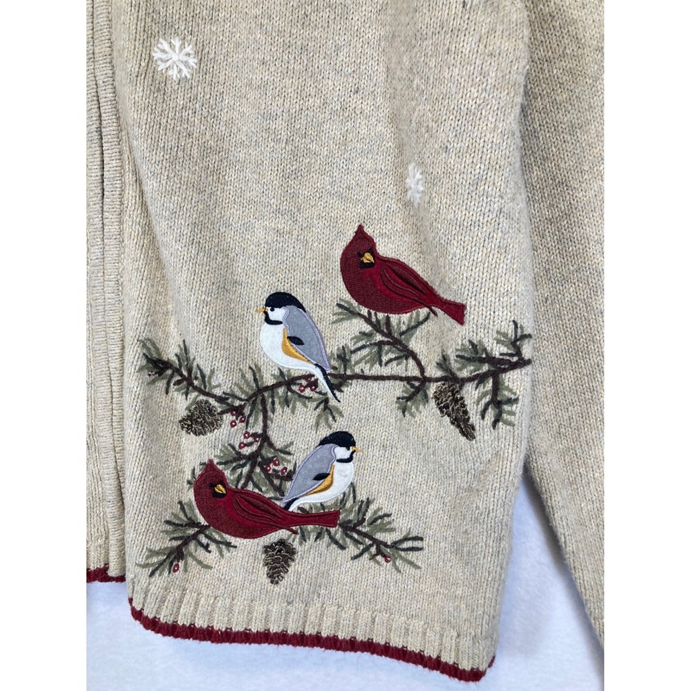 Cabincore Croft & Barrow Women XL Silk Blend Bird Embroidered Zip Front Cardigan - Picture 5 of 12